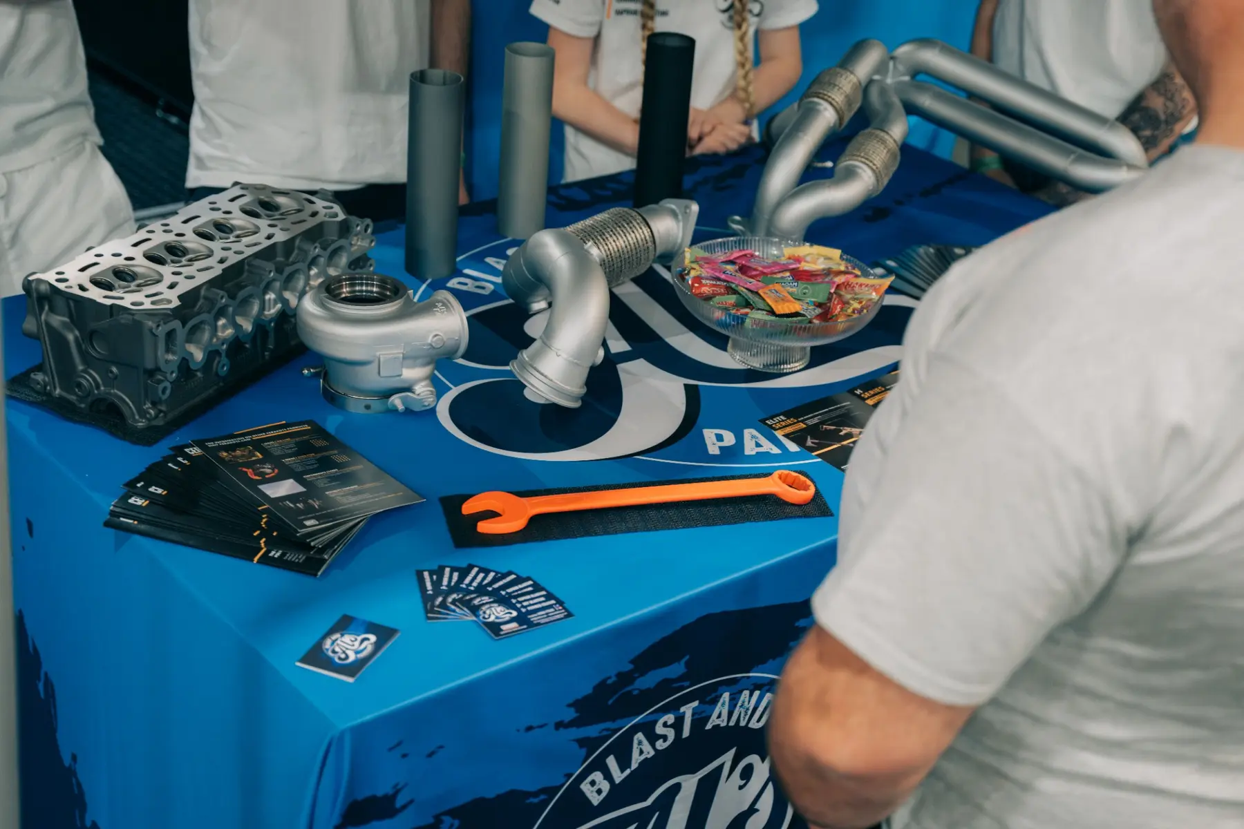 A close view of coated automotive components on the AL's display